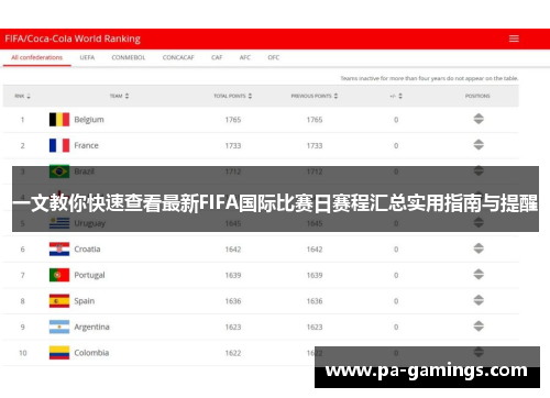 一文教你快速查看最新FIFA国际比赛日赛程汇总实用指南与提醒